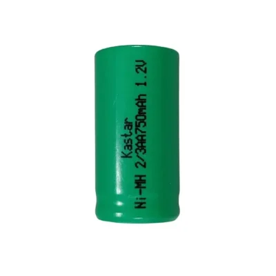 Batería recargable 2/3AA de 1.2V y 750mAh, ideal para equipos electrónicos, dispositivos industriales y sistemas que requieren energía confiable y duradera.
