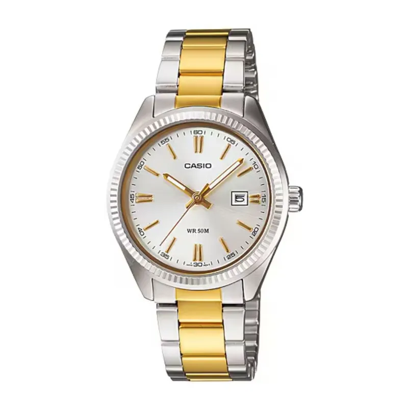 Reloj Casio pulso metálico bicolor talbero dorado con fechero referencia LTP-1302SG-7AVDF